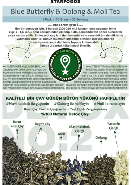 3 Paket No: 2 Detox Tea Blue Butterfly & Oolong & Moli Detox Çayı Beyaz Çay Barut Yeşilçay fiyatları