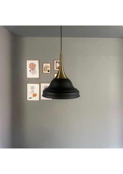 Ulmete Siyah Renk Eskitme Külah Başlık Tekli Sarkıt Avize Salon Restoran Avizeleri Vintage Tasarım modelleri