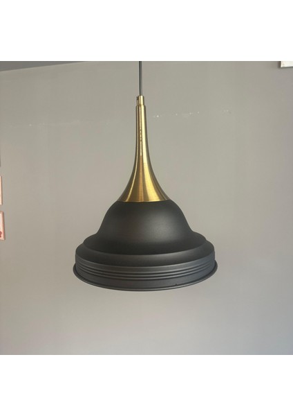 Ulmete Siyah Renk Eskitme Külah Başlık Tekli Sarkıt Avize Salon Restoran Avizeleri Vintage Tasarım indirimleri