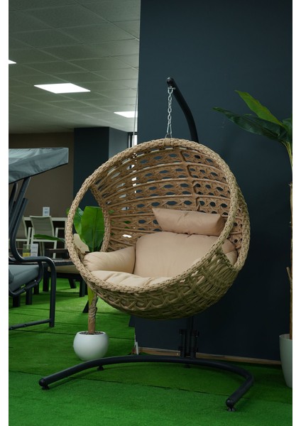 Rattan Bahçe ve Balkon Salıncağı Ø107CM 140 kg Taşıma Kapasiteli