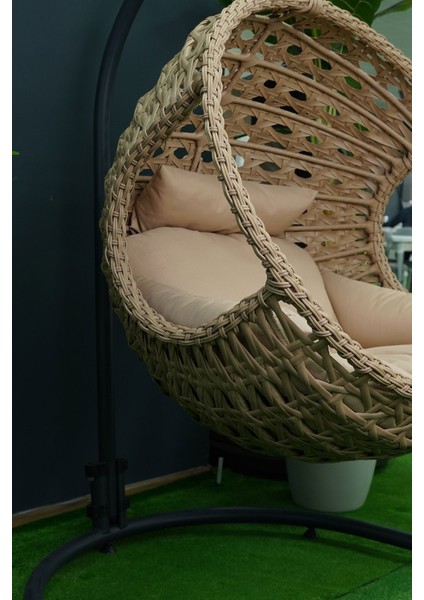 Rattan Bahçe ve Balkon Salıncağı Ø107CM 140 kg Taşıma Kapasiteli