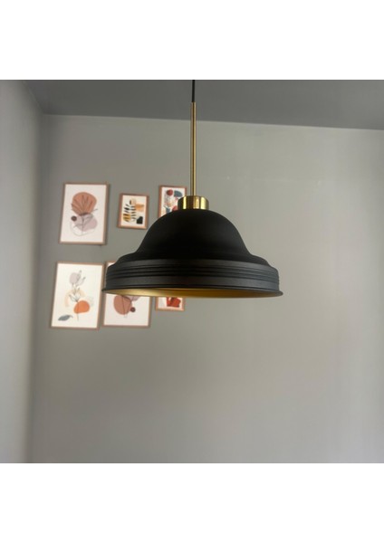 Ulmete Siyah Ince Eskitme Başlık Tekli Sarkıt Avize Salon Ofis Otel Avizeleri Vintage Tasarım