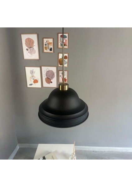 Ulmete Siyah Ince Eskitme Başlık Tekli Sarkıt Avize Salon Ofis Otel Avizeleri Vintage Tasarım modelleri