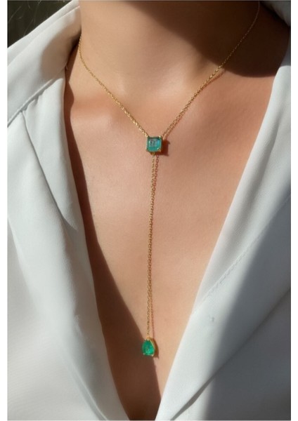 Altın Kaplama Y Kolye Paraiba Kolye 925 Ayar Gümüş indirimleri