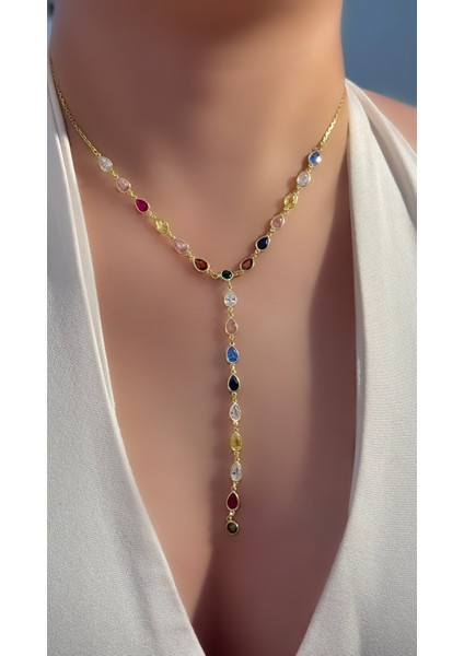 Renkli Damla Form Y Kolye modelleri