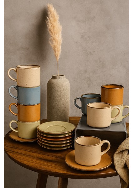 Kadıkızı 8 Parça Calma Mora 4 Kişilik Porselen Istiflenebilir Kahve Fincan Takımı