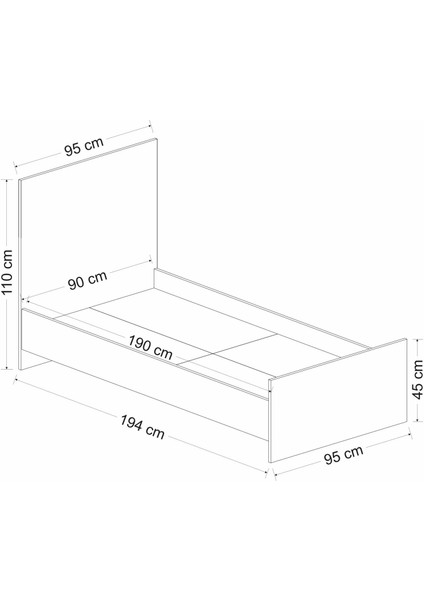 Vive Karyola 90X190-ANTRASIT-SAFIR