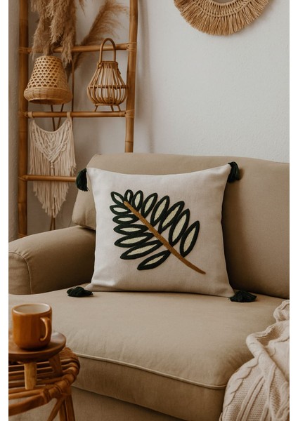 Keten Punch Işlemeli Kırlent Kılıfı 43X43 cm – El Işçiliği Panç Desen & Püskül Detaylı Yastık Kılıfı 2li VEFORMPUNCH2026