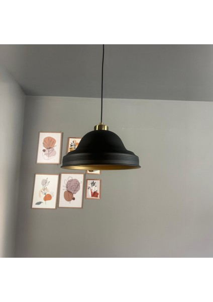 Ulmete Siyah Küçük Plafonyer Başlık Tekli Sarkıt Avize Salon Otel Restoran Avizeleri Vintage Tasarım