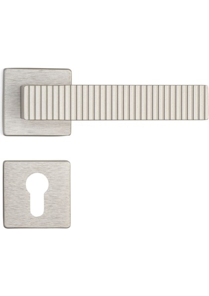 Tuna Rozetli Kapı Kolu Nikel Saten Renk Yale ( Dış Kapı Rozetli)