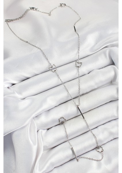 316L Çelik Kelebek Figürlü Y Model Gümüş Renk Kadın Kolye - TJ-BKO10330 fırsatları