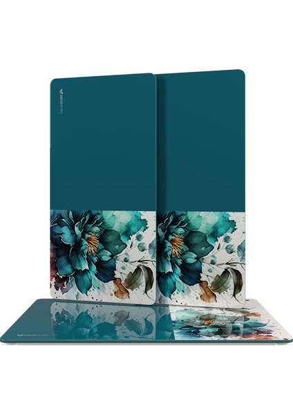 Cam Sunum Servis Tabağı 3'lü Dikdörtgen Set Vintage Green Flower