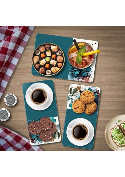 Cam Sunum Servis Tabağı 3'lü Dikdörtgen Set Vintage Green Flower fiyatları