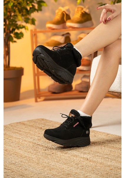 Kadın Süet Kürklü Kısa Spor Bot SS001-0478 Siyah indirimleri