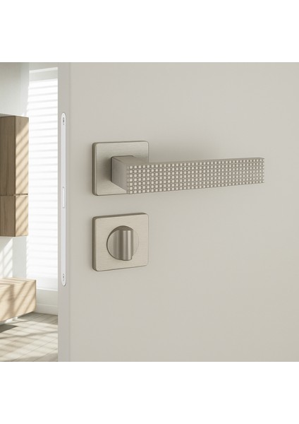 Gıze Rozetli Kapı Kolu Nikel Saten Renk Wc Mandallı Rozet