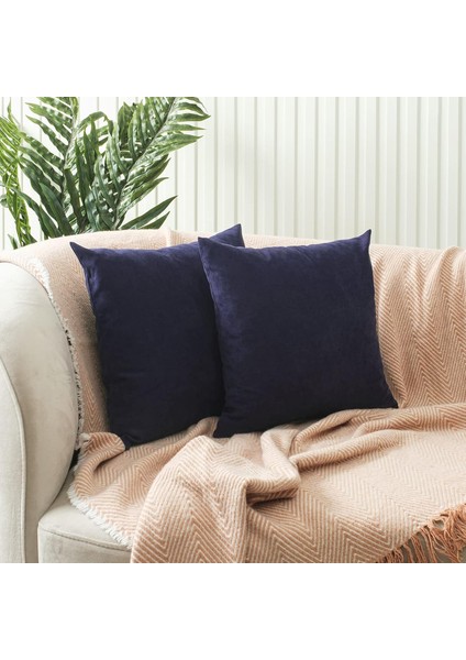 Ölçü Seçenekli 2'li Kırlent Kılıfı Dekoratif Düz Sade Kadife Dokulu Yapılabilir 50X50 cm Lacivert