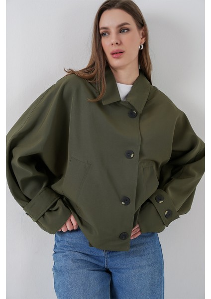 Kadın Oversize Kısa Trençkot 5977 - Haki modelleri