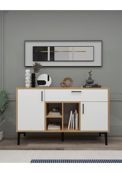 Tuvas Çok Amaçlı Bohem Konsol Safirmeşe Beyaz - Konsol Kahve Köşesi ve Mutfak Dolabı, 3 Kapaklı