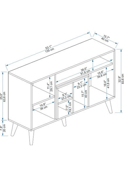 Tuvas Çok Amaçlı Bohem Konsol Safirmeşe Beyaz - Konsol Kahve Köşesi ve Mutfak Dolabı, 3 Kapaklı