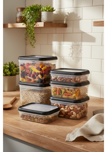 Gusto 6'lı Saklama Kabı Siyah ( 2x 1,9lt - 2x 1 Lt - 2x 0,70 Lt) modelleri