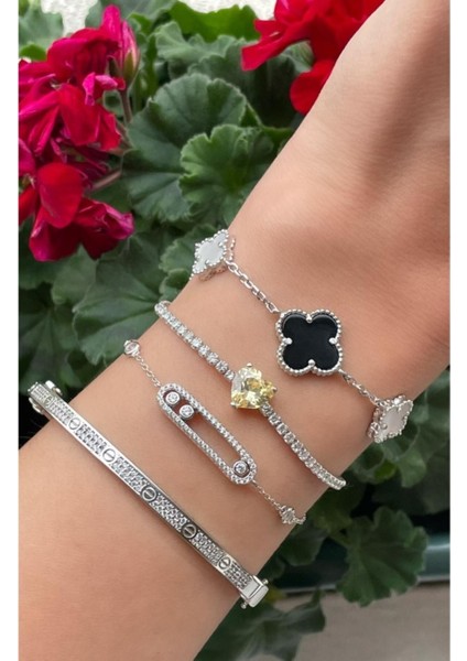 Sarı Kalp Su Yolu Bileklik 925 Ayar Gümüş modelleri