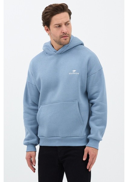Erkek Oversize Pamuklu Kanguru Cepli Basic 3 Iplik Nakışlı Kapüşonlu Sweatshirt Mavi - 2xl indirimleri