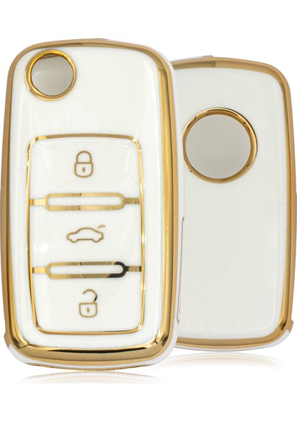 Jetta Beetle Tiguan Passat Golf Mk6 Polo 3+1 Buton Sustalı Nano Anahtar Kılıfı - Beyaz
