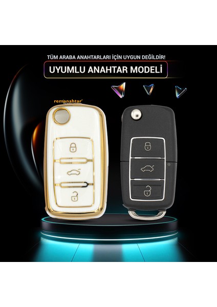 Jetta Beetle Tiguan Passat Golf Mk6 Polo 3+1 Buton Sustalı Nano Anahtar Kılıfı - Beyaz fiyatları