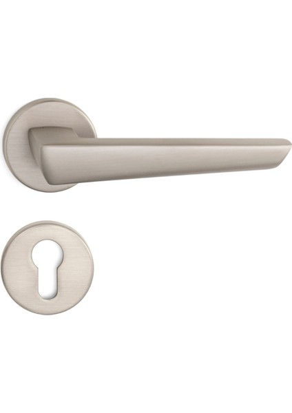 Thor Rozetli Kapı Kolu Nikel Saten Mat Renk Yale ( Dış Kapı Rozetli)