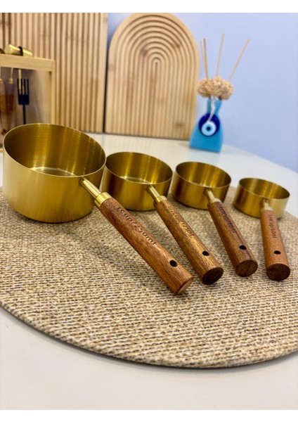 4 Adet Büyük Boy Paslanmaz Çelik Ahşap Saplı Ölçü Kaşığı Seti Ölçü Kabı 60ML 80ML 125ML 250ML fiyatları