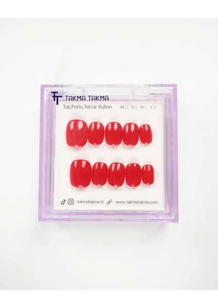15'li Kırmızı Kısa Yuvarlak KYL1518 Tekrar Kullanılabilir El Yapımı Protez Takma Tırnak - Kırmızı-M fiyatları