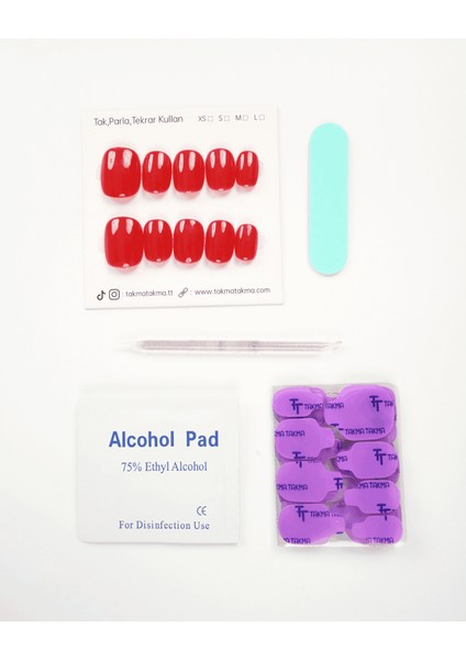 15'li Kırmızı Kısa Yuvarlak KYL1518 Tekrar Kullanılabilir El Yapımı Protez Takma Tırnak - Kırmızı-M fırsatları