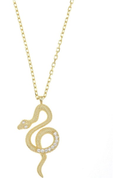 Altın Kaplama Yılan Figürlü 925 Ayar Gümüş Kolye