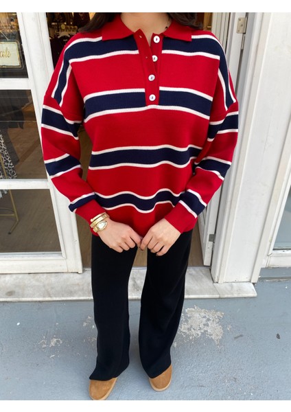 Polo Yaka Düğmeli Kazak