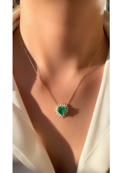 Altın Kaplama Kalpli Paraiba Taşlı 925 Ayar Gümüş Kolye