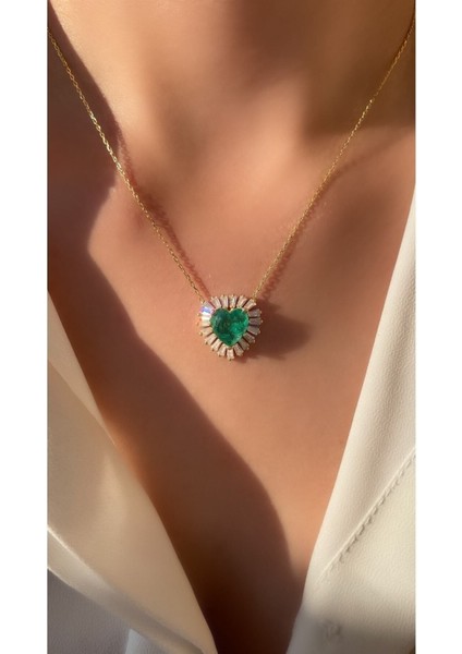 Altın Kaplama Kalpli Paraiba Taşlı 925 Ayar Gümüş Kolye fiyatları