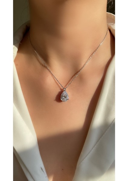 Ithal Yüksek Kalite Üretim Hem Choker Hem Kolye Model Damla Klasik Kolye 925 Ayar Gümüş