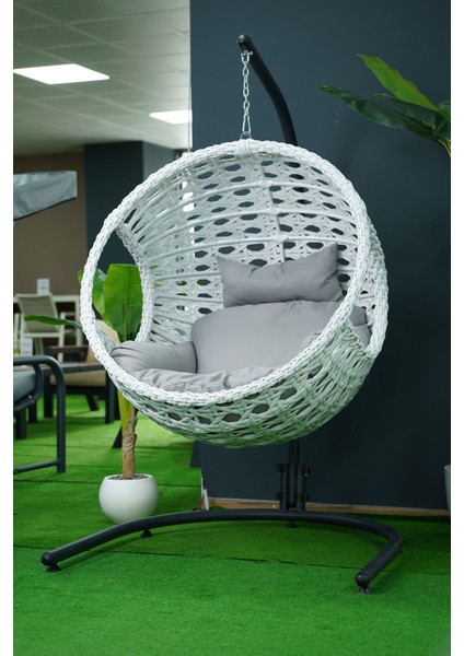 Rattan Bahçe ve Balkon Salıncağı Ø107CM 140 kg Taşıma Kapasiteli
