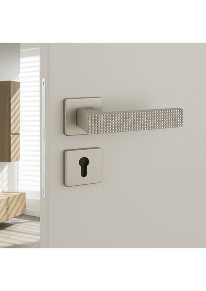 Gıze Rozetli Kapı Kolu Nikel Saten Renk Yale ( Dış Kapı Rozetli)