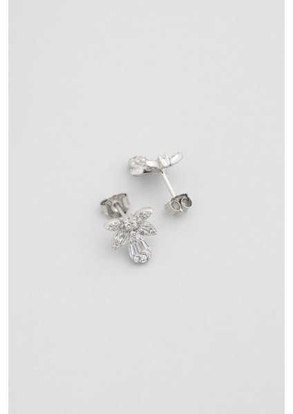 Begonvil Çiçeği 18 Ayar Beyaz Altın Kaplama Gümüş Küpe