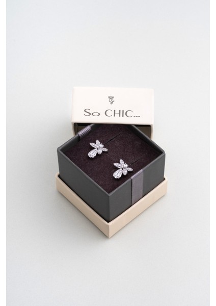 Begonvil Çiçeği 18 Ayar Beyaz Altın Kaplama Gümüş Küpe indirimleri