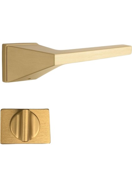 Zyra Rozetli Kapı Kolu Pirinç Saten Renk Wc Mandallı Rozet