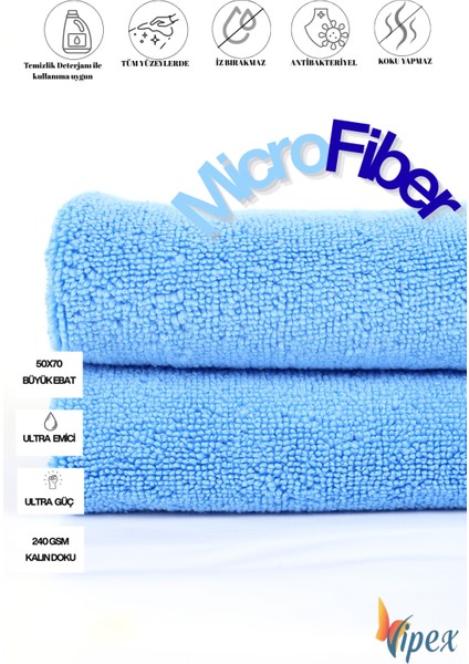 2 Adet 50X70 cm Ekstra Dokuma Güçlü Sonuç 240 Gsm Mikrofiber Bez
