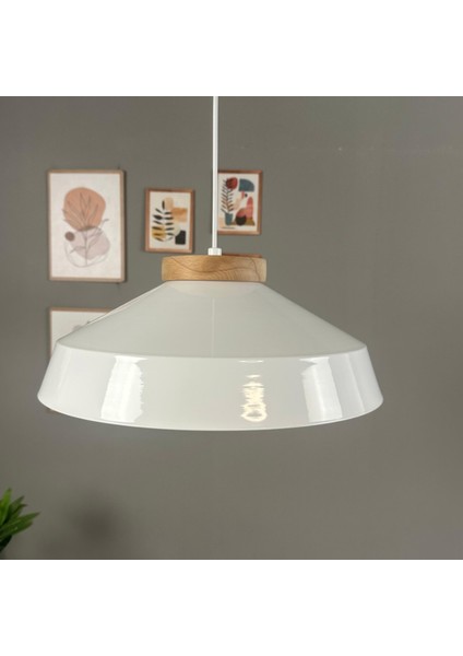 Lema Beyaz Tekli Avize Ahşap Rozans Başlık Sarkıt Lamba Restoran Cafe Salon Avizeleri