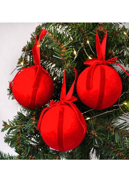Yılbaşı Ağaç Süsleme Topu Kırmızı Dokulu 8cm 3lü
