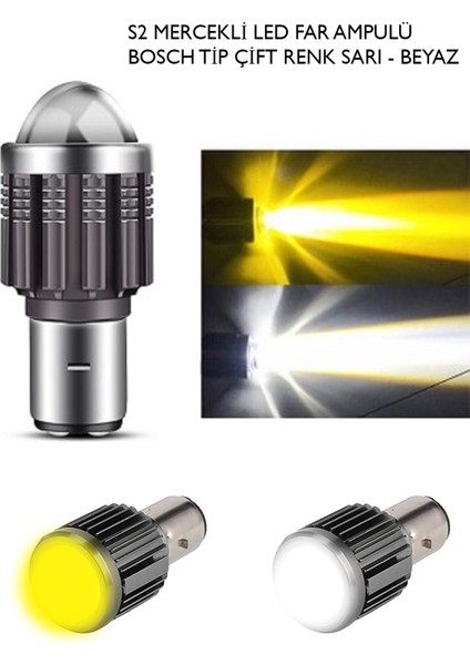 S2 Mercekli LED Far Ampulü Bosch Tip Çift Renk Sarı - Beyaz
