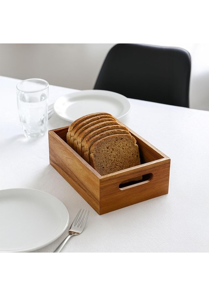 Akasya Ağacından Ahşap Ekmeklik, Akasya Ekmek Sunum Sepeti, Ekmek Sunum Kutusu 25X14X8 cm