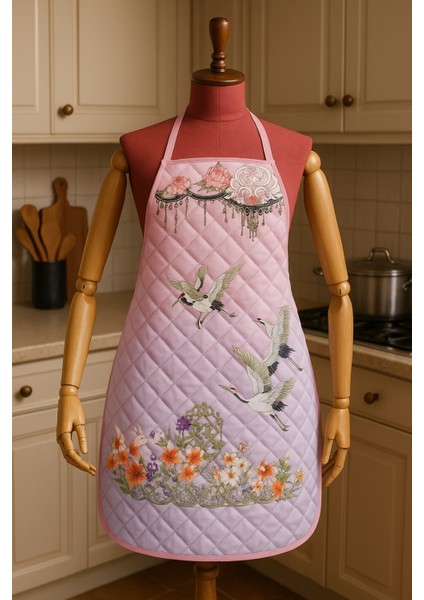 Kapitoneli Sıvı Geçirmez Leke Tutmaz Mutfak Önlüğü Dijital Baskılı Önlük Pembe Rüya modelleri