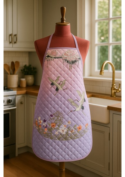 Kapitoneli Sıvı Geçirmez Leke Tutmaz Mutfak Önlüğü Dijital Baskılı Önlük Pembe Rüya fırsatları