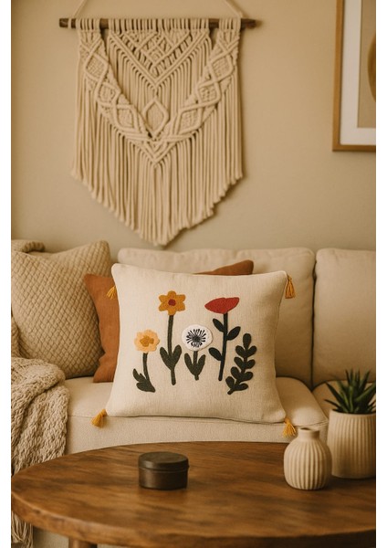 Keten Punch Işlemeli Kırlent Kılıfı 43X43 cm – El Işçiliği Panç Desen & Püskül Detaylı Yastık Kılıfı 2li VEFORMPUNCH2026